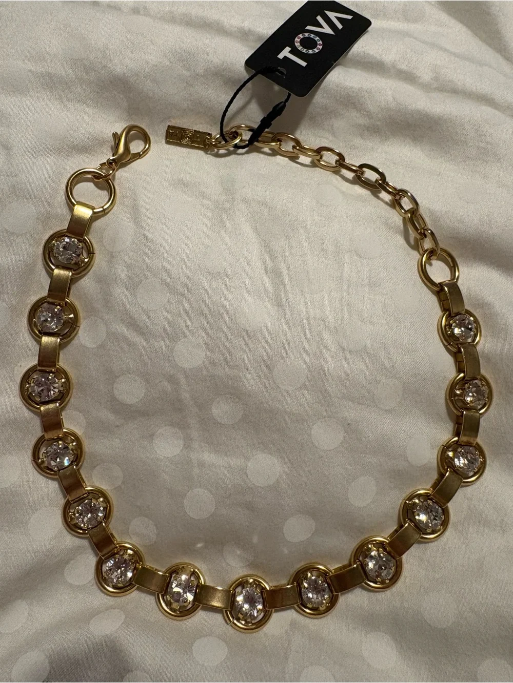 TOVA Link Necklace In Antique Gold Clear NWT